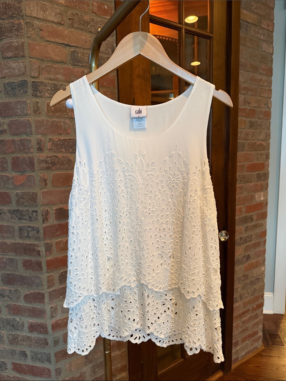 Cabi White Eyelet Tiered Sleeveless Top